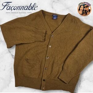 Facconable Merino Wool / Cashmere Cardigan Sweater Mens Size M Brown  V-Neck